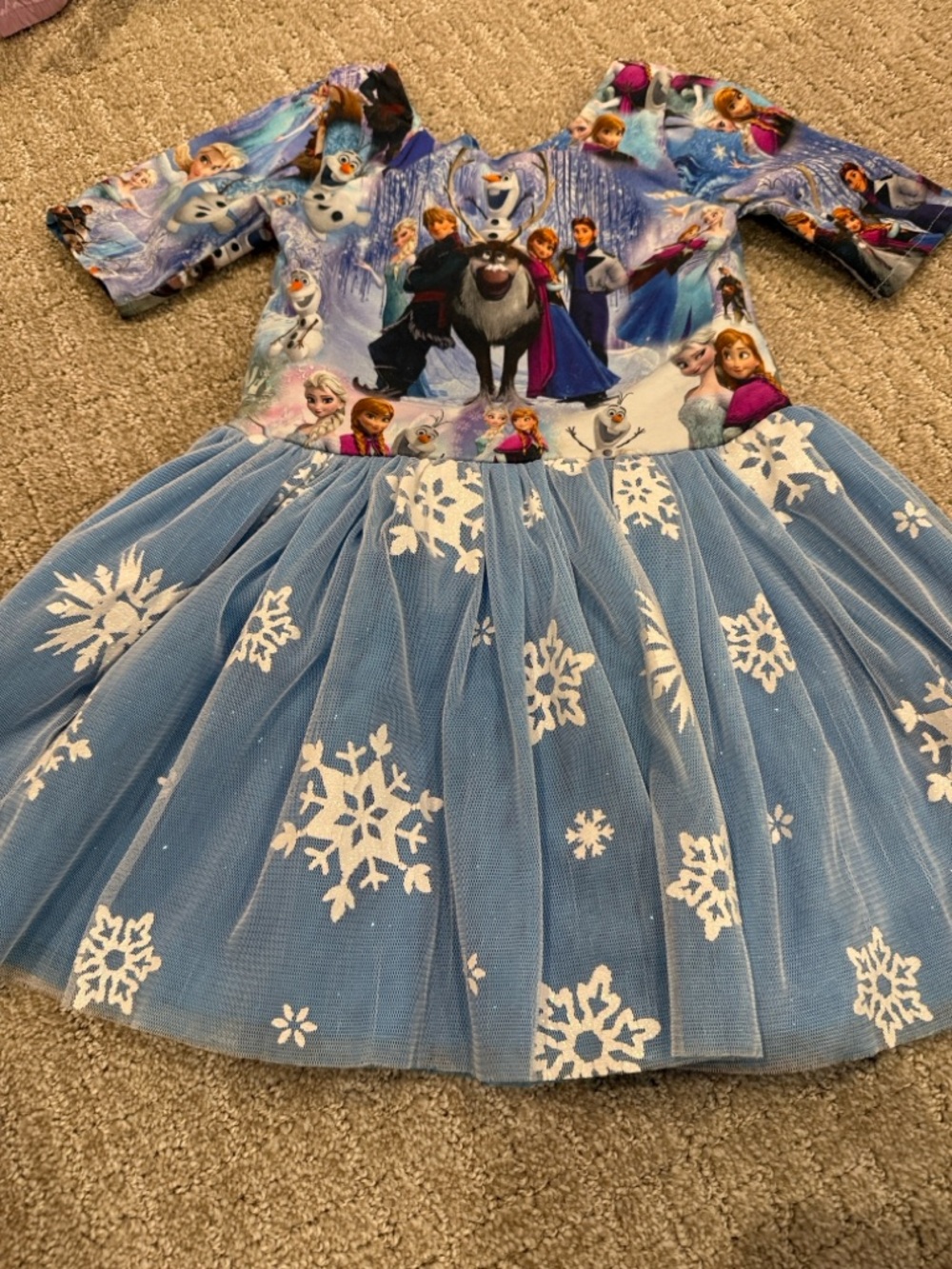 Girls Blue Frozen-Themed Tulle Dress